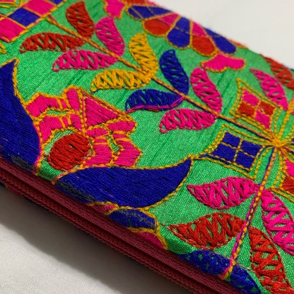 Multicolor Embroidered Zip Around Wallet/Clutch - Picture 10 of 10
